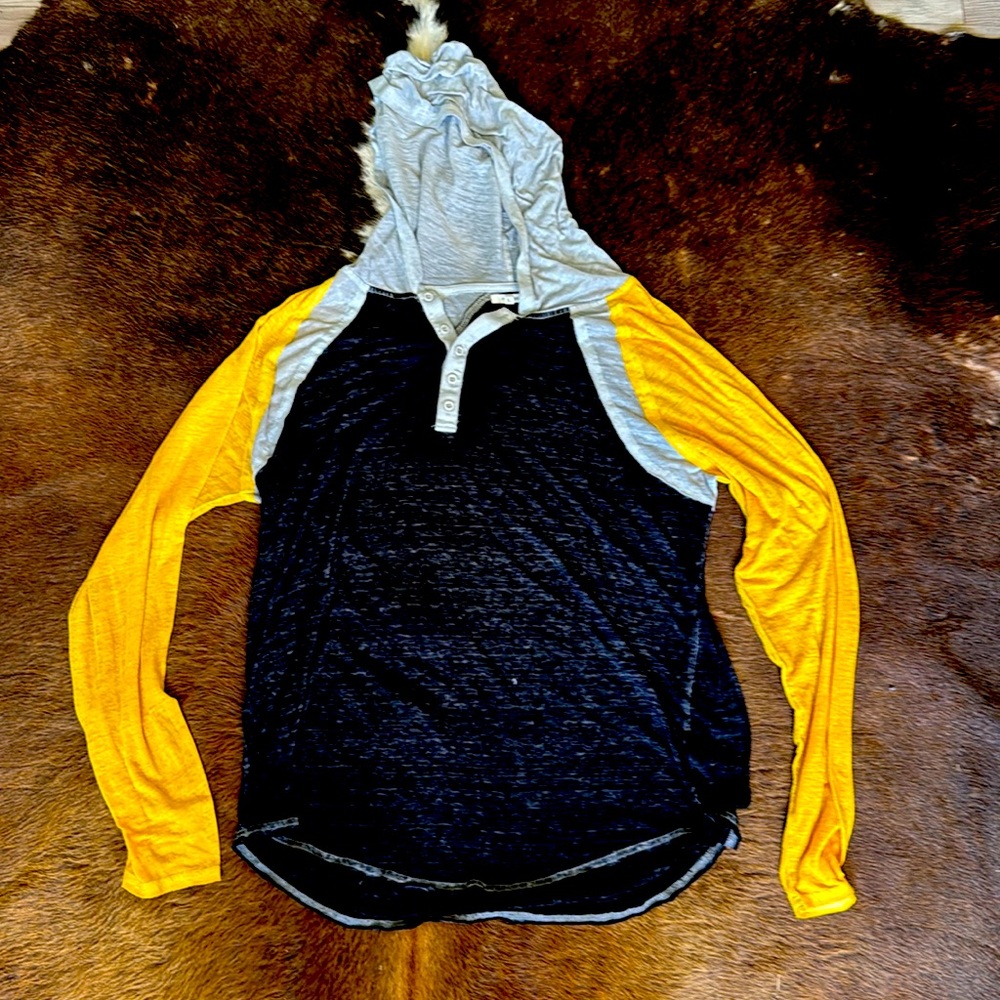 Black and yellow hoodie. Very light weight: worn one time.
